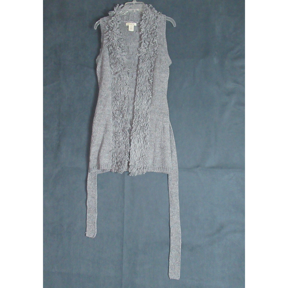Arden B Cardigan Womens M/L Gray Chunky Fringe Trim Weave Wool Blend Sweater